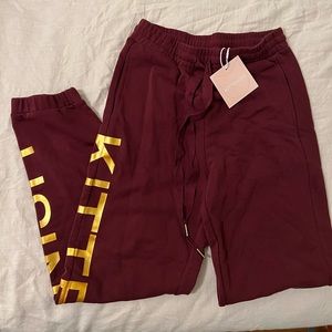 NWT KITTENISH Burgundy/Gold Sweatpants Medium